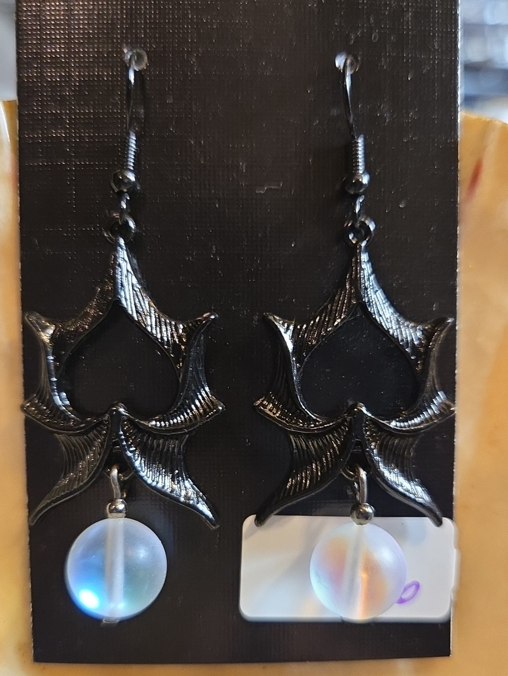 Black Gothic Drop Earrings with Iridescent Orb
